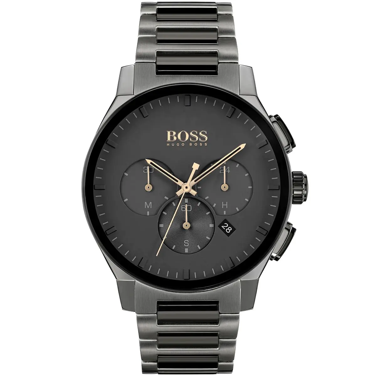 1513814 hugo boss watch men black dial metal stainless steel gray strap quartz battery analog chronograph peak
