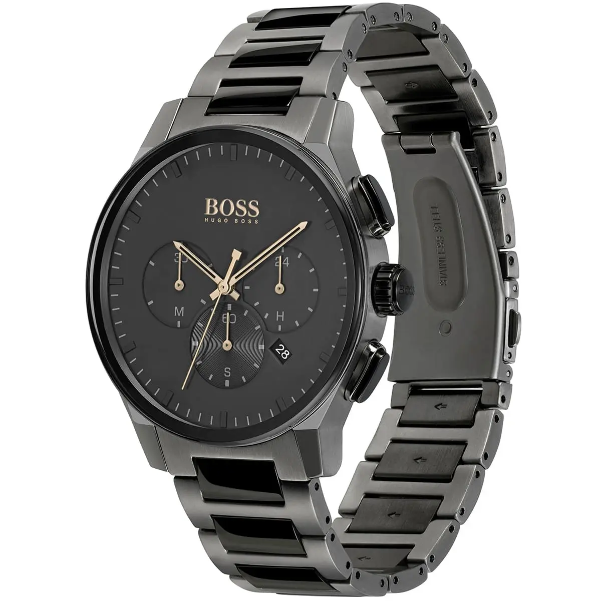 1513814 hugo boss watch men black dial metal stainless steel gray strap quartz battery analog chronograph peak 2