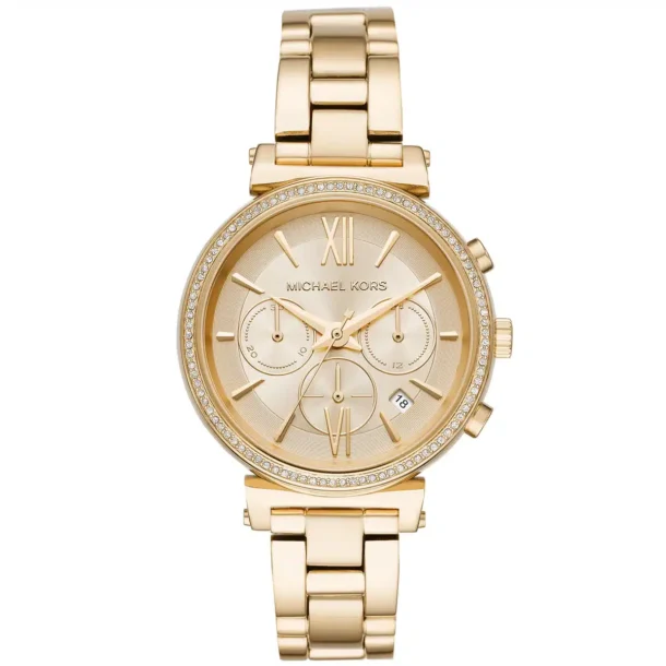 ساعة مايكل كورس للنساء اصلية موديل (صوفي) Sofie MK6560 بلون ذهبي واستيك معدن بلون ذهبي