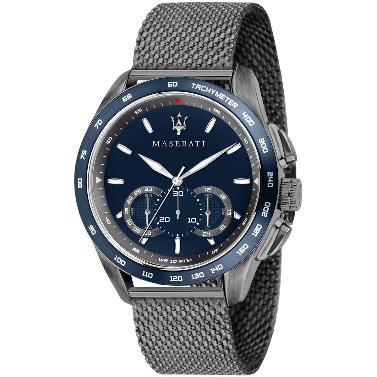 R8873612009 maserati watch quartz chronograph mens blue dial black stainless steel mesh strap metal traguardo 1
