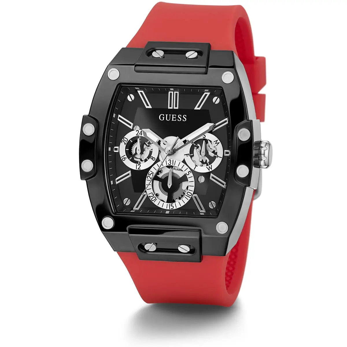 gw0203g4 guess square watch men black dial rubber red strap quartz battery analog phoenix 3 1