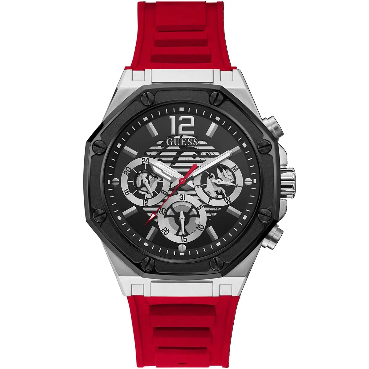 gw0263g3 guess watch men black dial rubber red strap quartz battery analog momentum 1