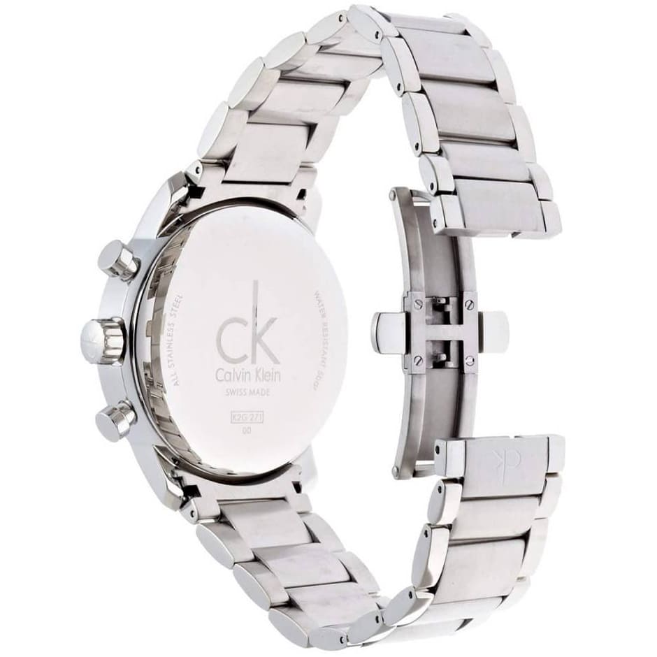 k2g2714x calvin klein watch men black dial stainless steel metal silver strap quartz analog chronograph ck city 3 1