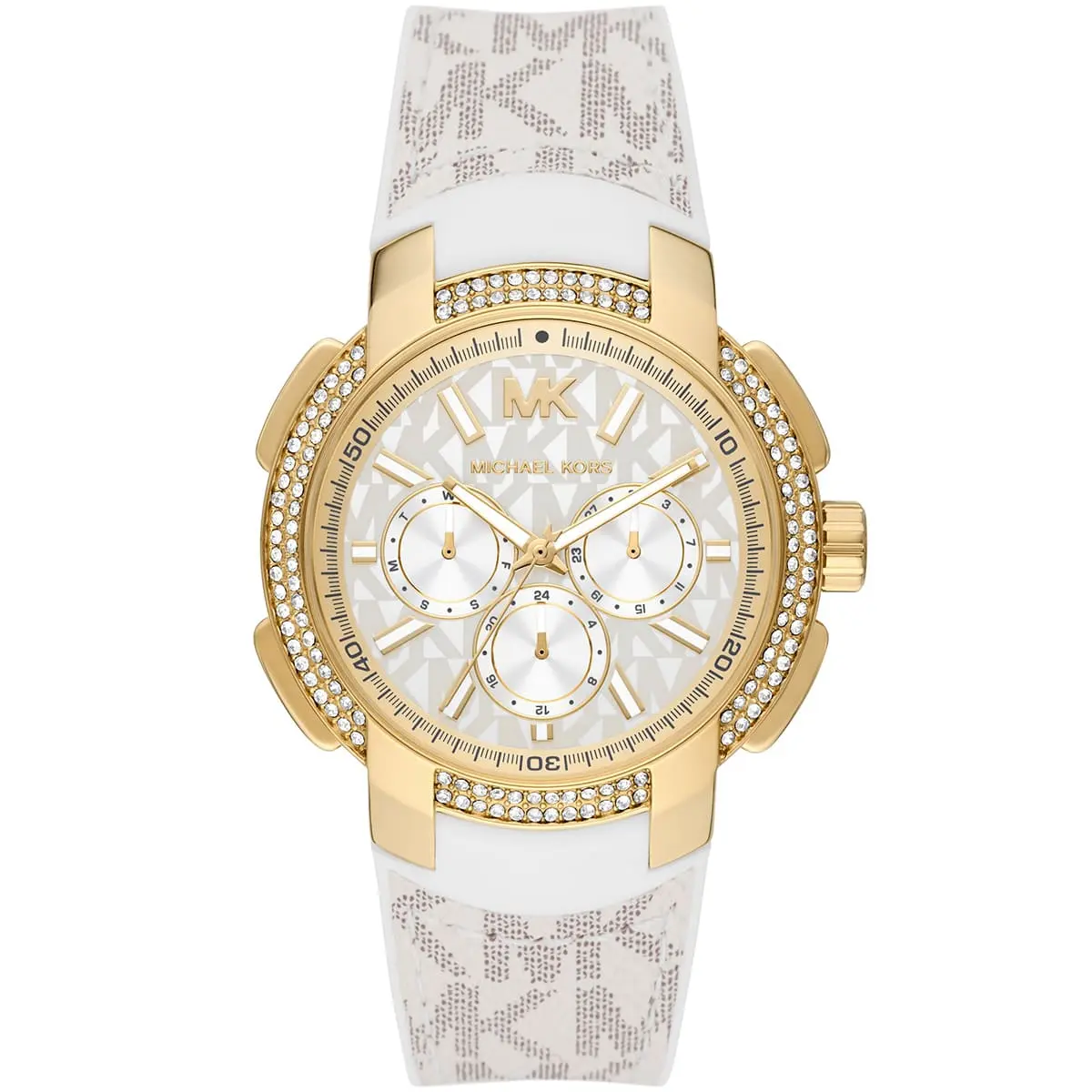 mk7221 michael kors watch women white dial polyurethane chloride strap quartz battery analog three hand crystals sidney 1