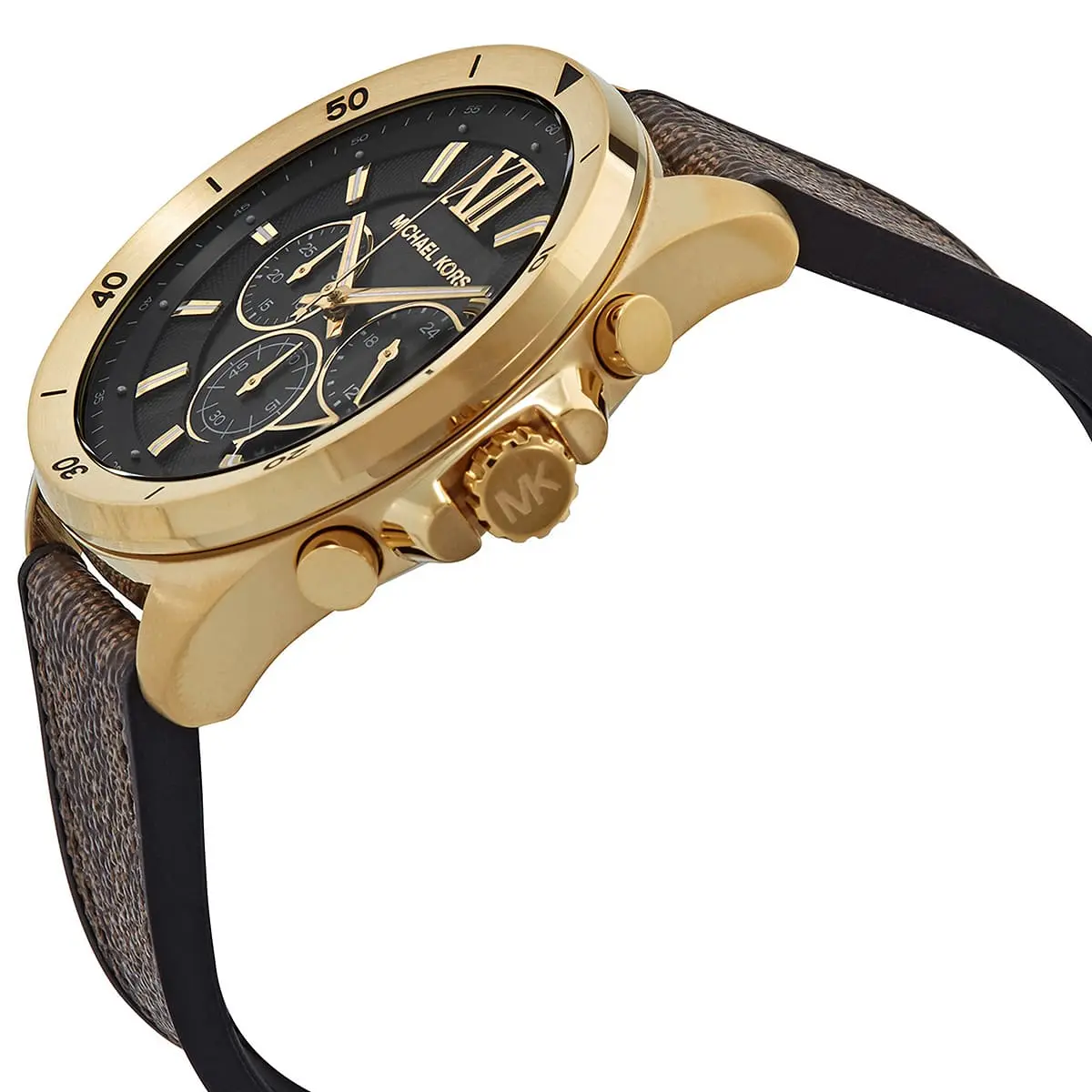 mk8849 michael kors chronograph watch men black dial polyurethane chloride brown strap quartz battery analog brecken 3