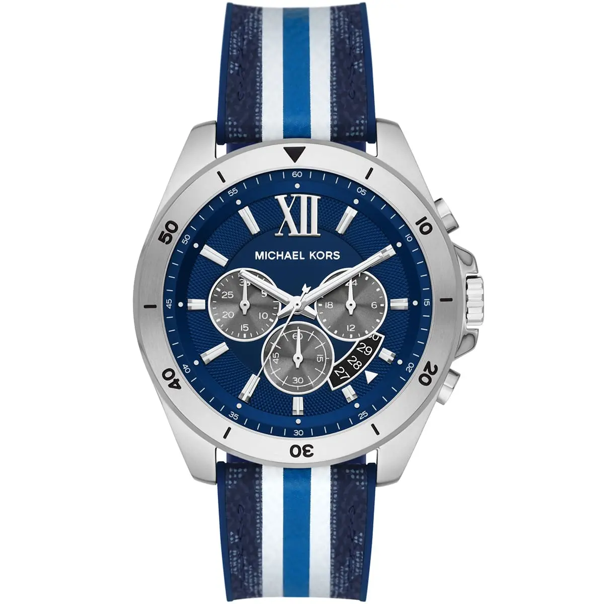 mk8950 michael kors chronograph watch men blue dial rubber strap quartz battery analog brecken