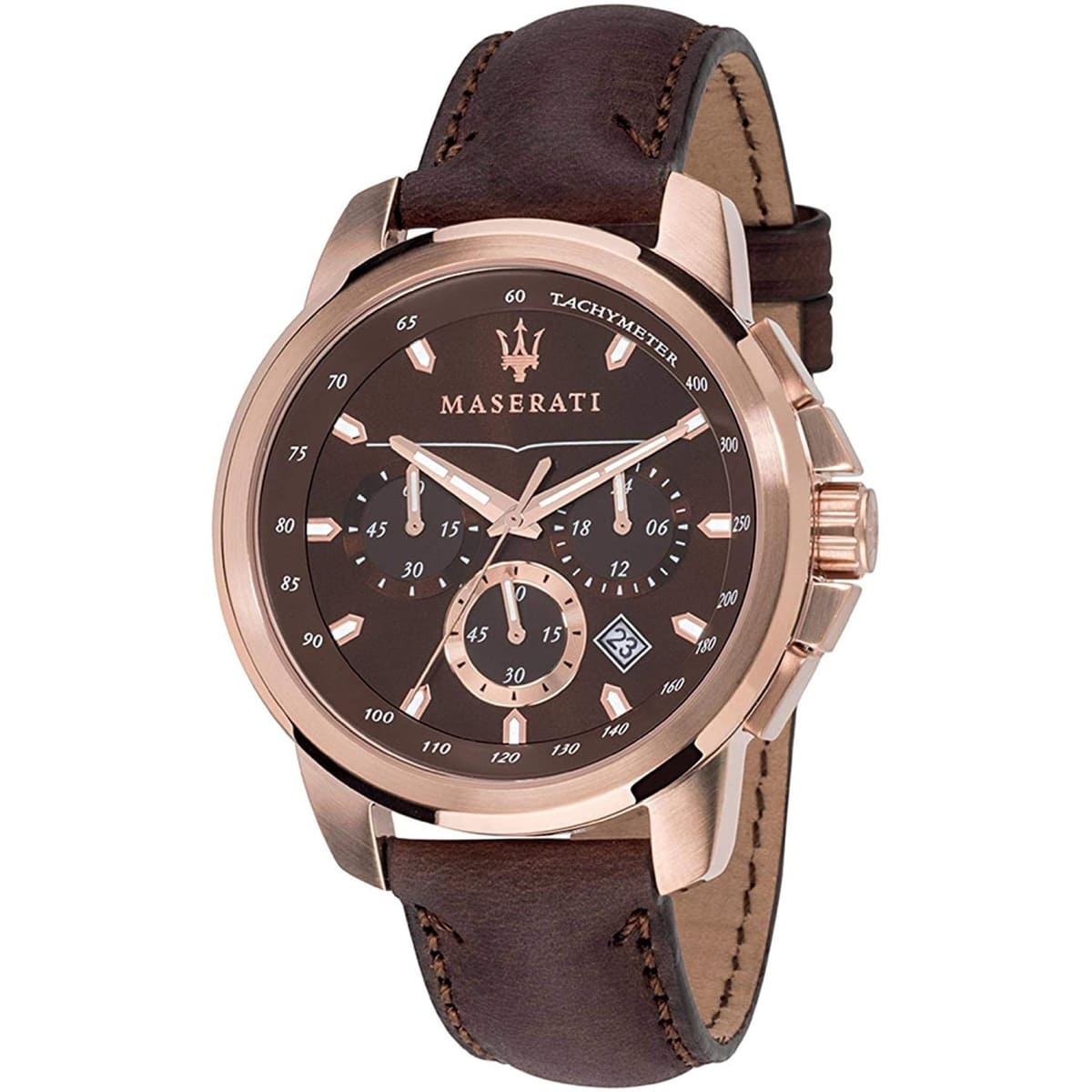 r8871621004 maserati watch men brown dial leather strap quartz battery analog chronograph tachymeter successo 1