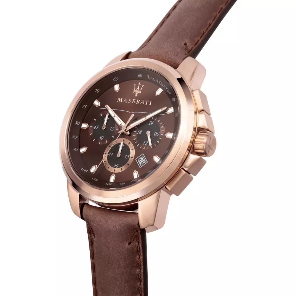 r8871621004 maserati watch men brown dial leather strap quartz battery analog chronograph tachymeter successo 2 1