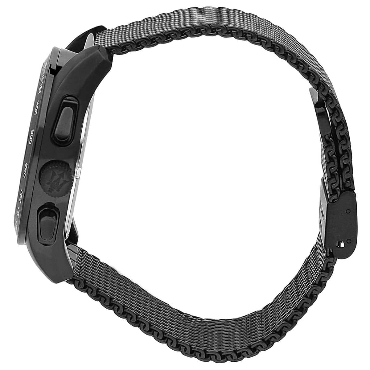 r8873612031 maserati watch men black dial metal stainless steel mesh strap quartz battery analog chronograph tachymeter wr 10 atm traguardo 2 1