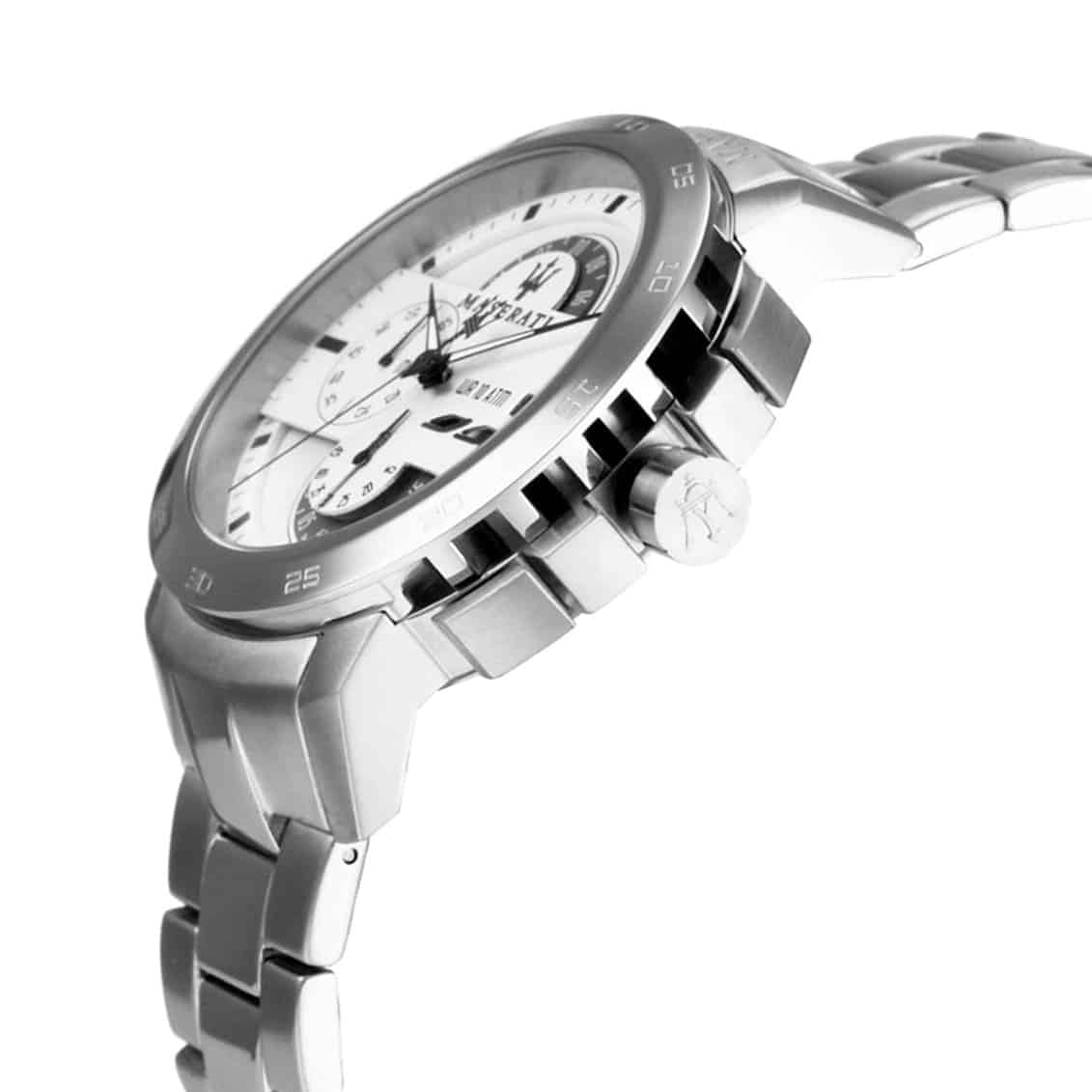 r8873619004 maserati watch men white dial metal stainless steel silver strap quartz battery analog chronograph wr 10 atm ingegno 2 1