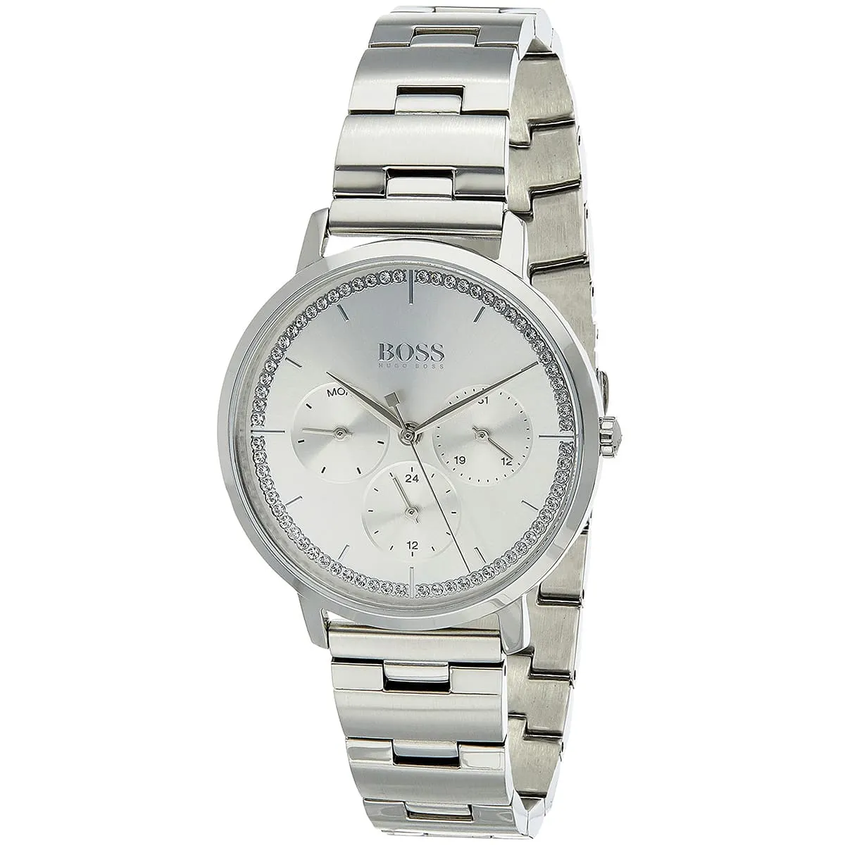 1502570 hugo boss watch women crystals silver dial metal stainless strap quartz battery analog three hand prima 2