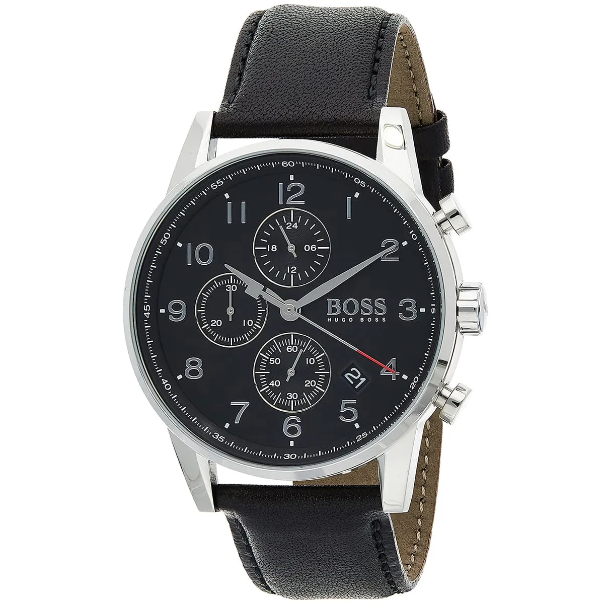 1513678 hugo boss watch men black dial leather strap quartz battery analog chronograph navigator 2