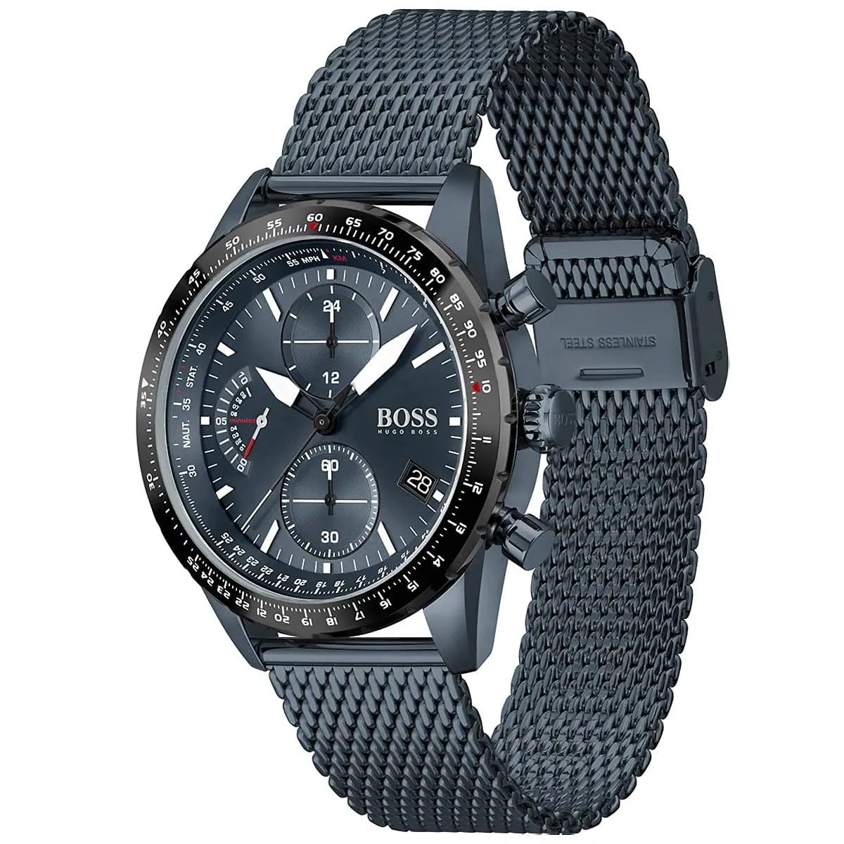 1513887 hugo boss watch men blue dial metal stainless mesh strap quartz battery analog chronograph pilot edition 2