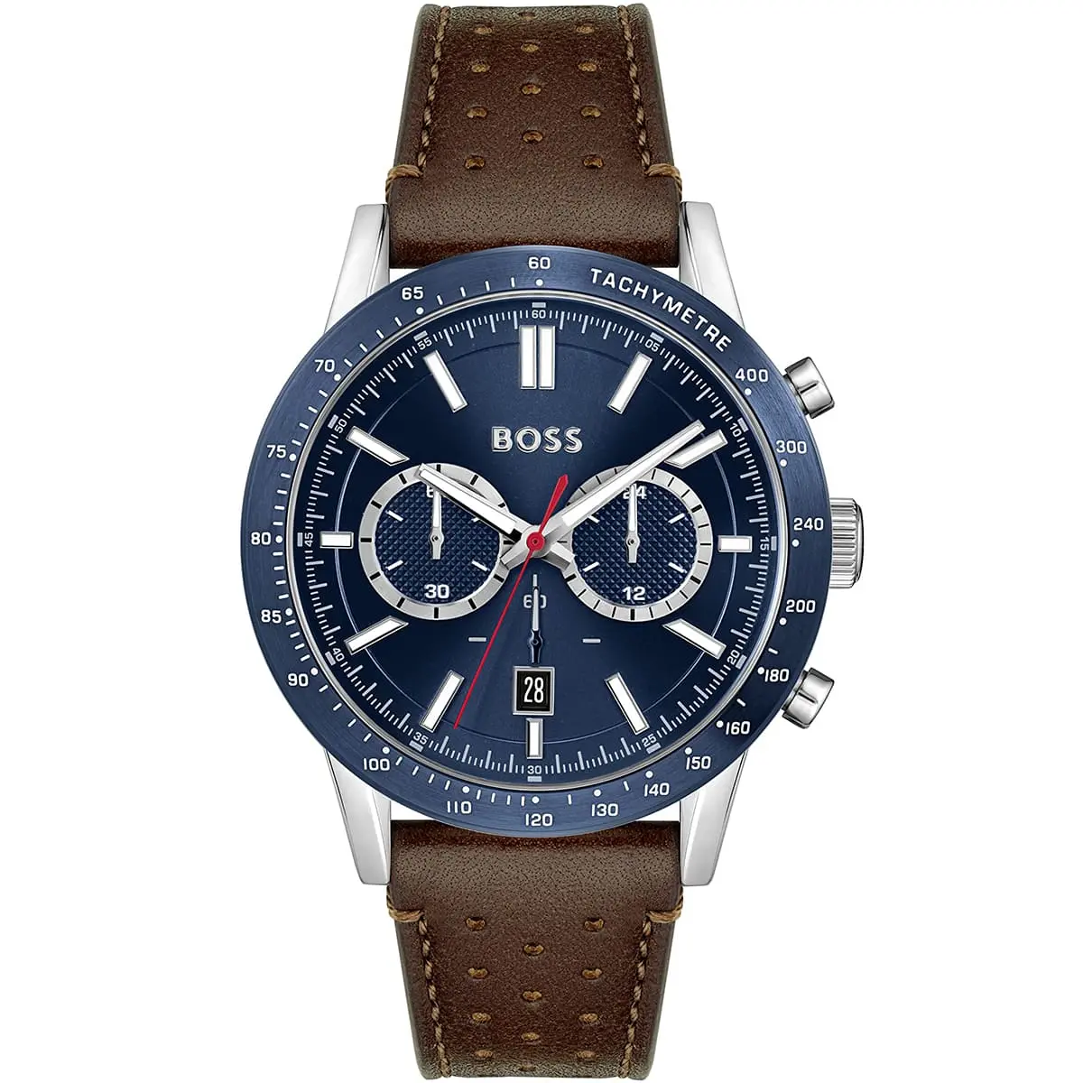 1513921 hugo boss watch men blue dial leather brown strap quartz battery analog chronograph allure