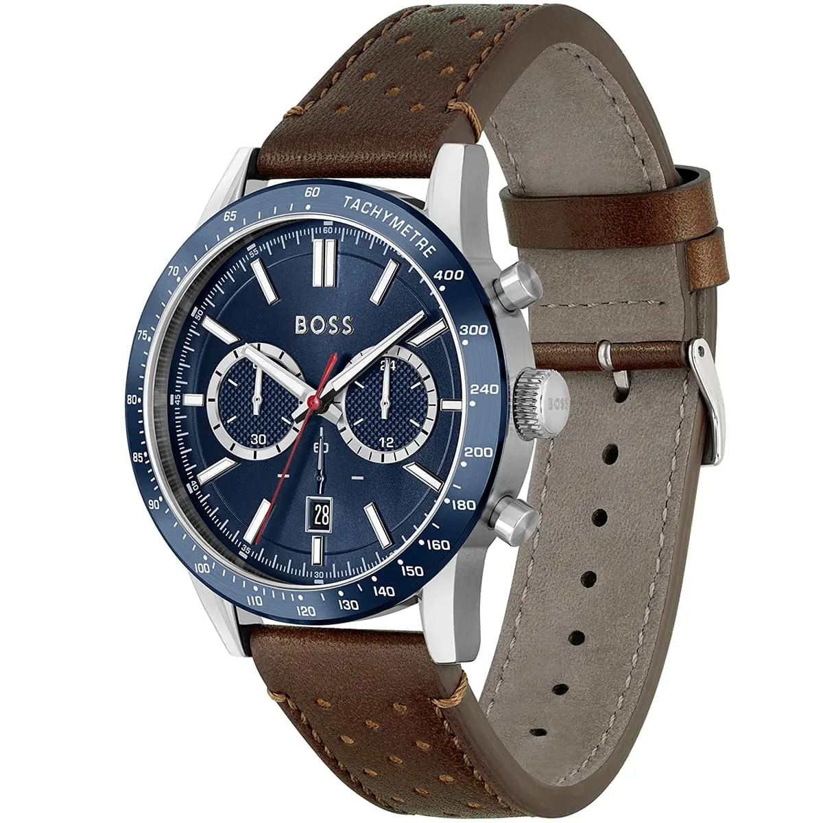 1513921 hugo boss watch men blue dial leather brown strap quartz battery analog chronograph allure 2