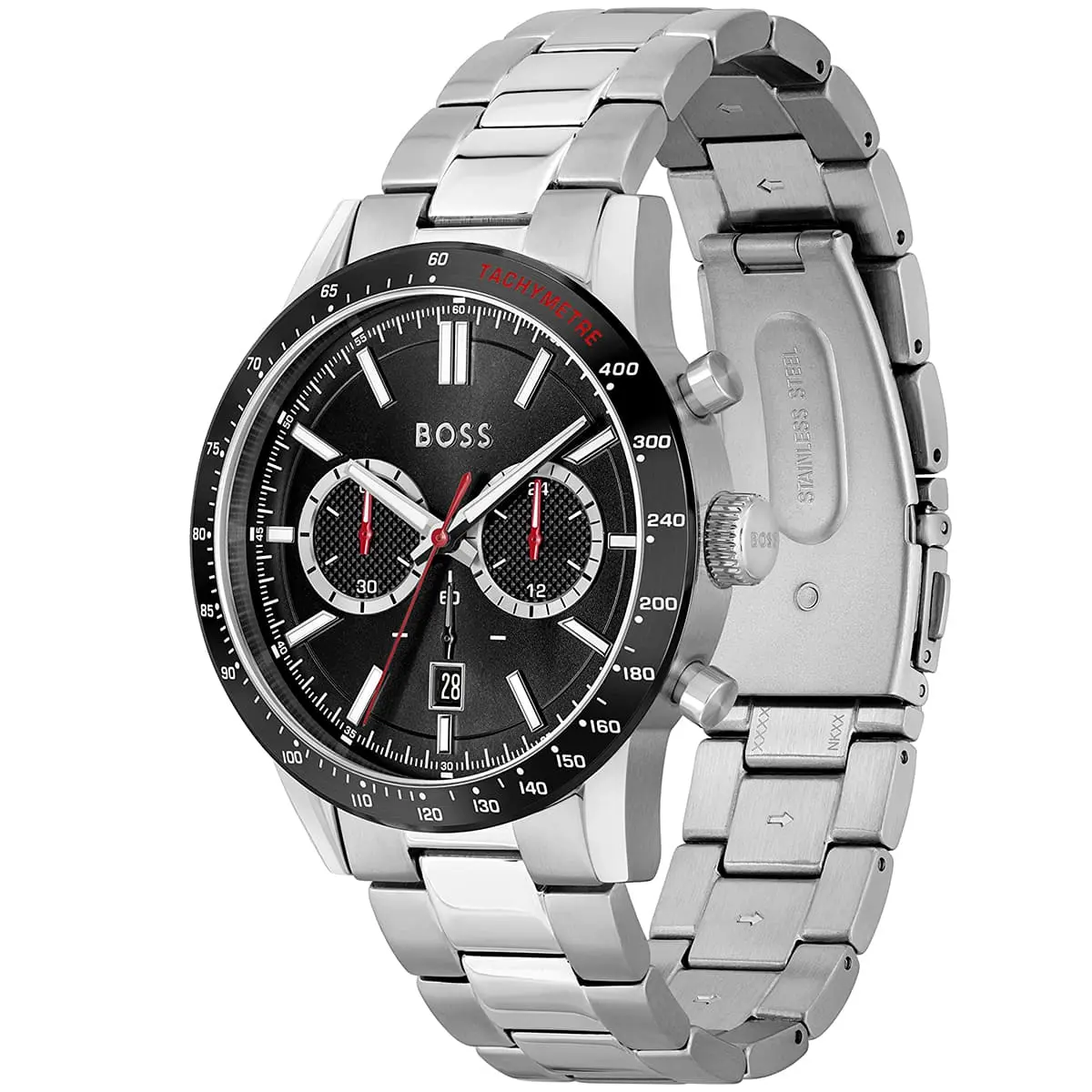 1513922 hugo boss watch men black dial metal stainless steel silver strap quartz battery analog chronograph allure 2