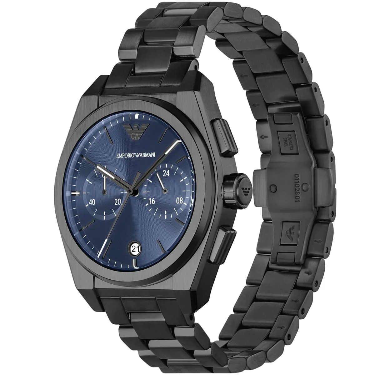 ar11561 emporio armani watch men blue dial gunstainless steel metal stainless steel metal black strap quartz battery analog chronograph federico 2