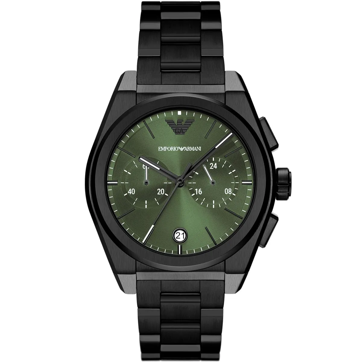 ar11562 emporio armani watch men green dial stainless steel metal black strap quartz battery analog chronograph federico