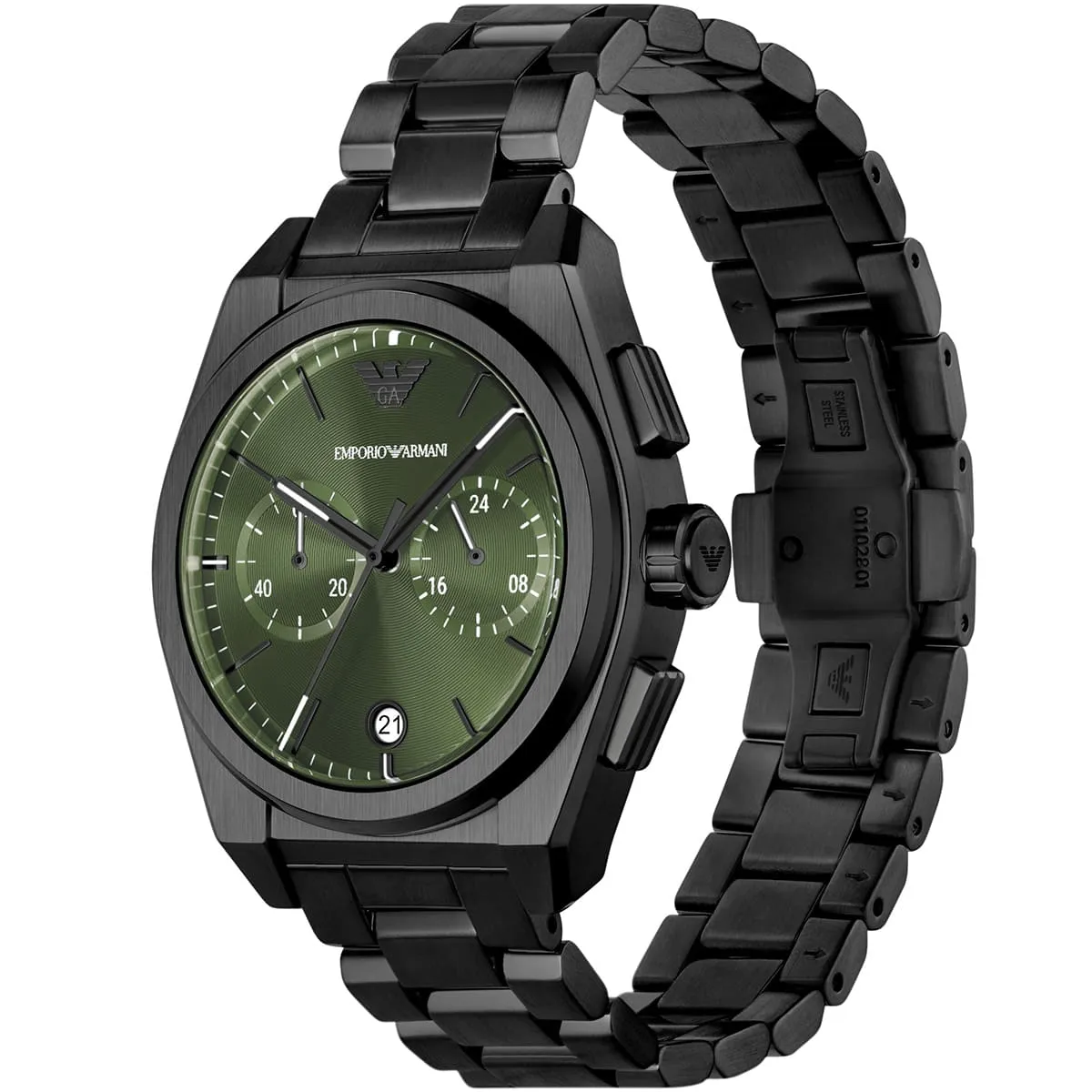 ar11562 emporio armani watch men green dial stainless steel metal black strap quartz battery analog chronograph federico 2