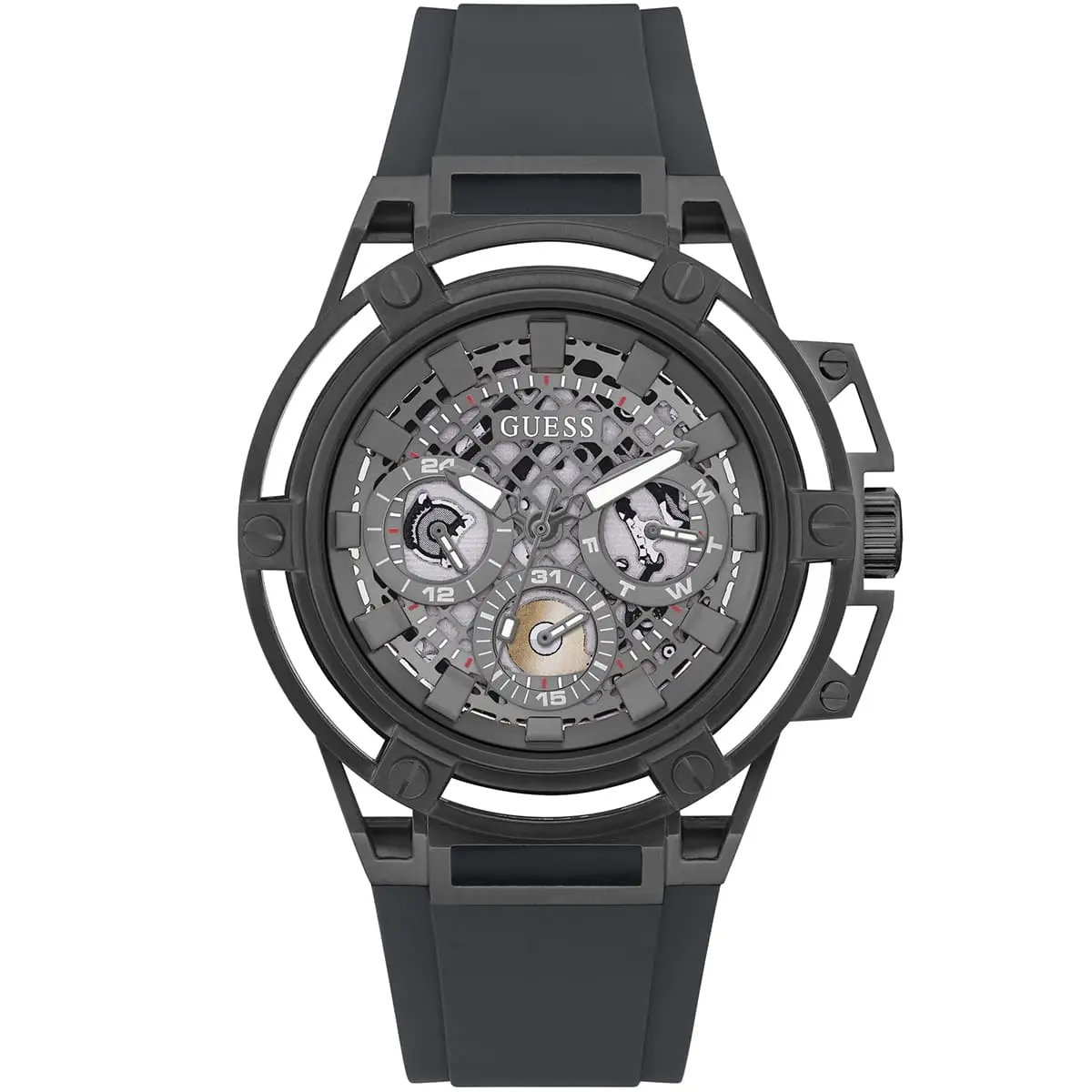 gw0423g3 guess watch men gray dial rubber grey strap quartz battery analog