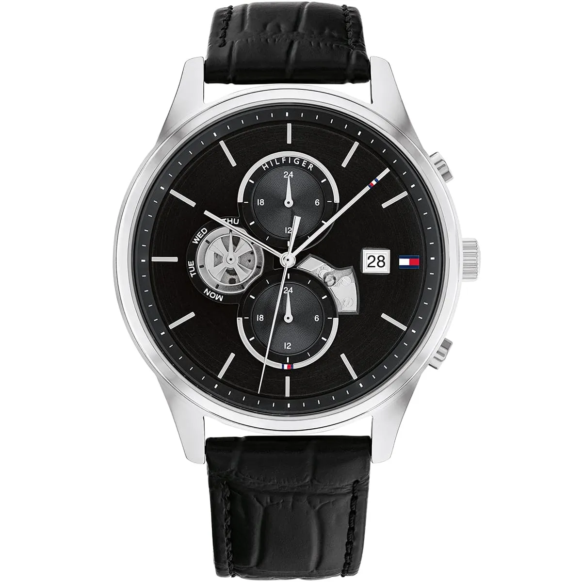 1710502 tommy hilfiger watch men black dial leather strap quartz battery analog weston 1