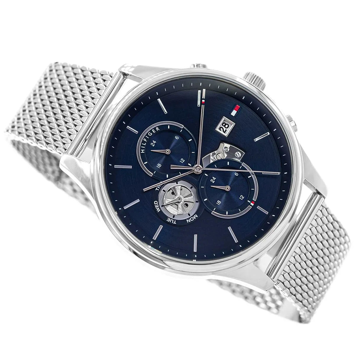 1710504 tommy hilfiger watch men blue dial mesh metal stainless steel silver strap quartz battery analog weston 5 1