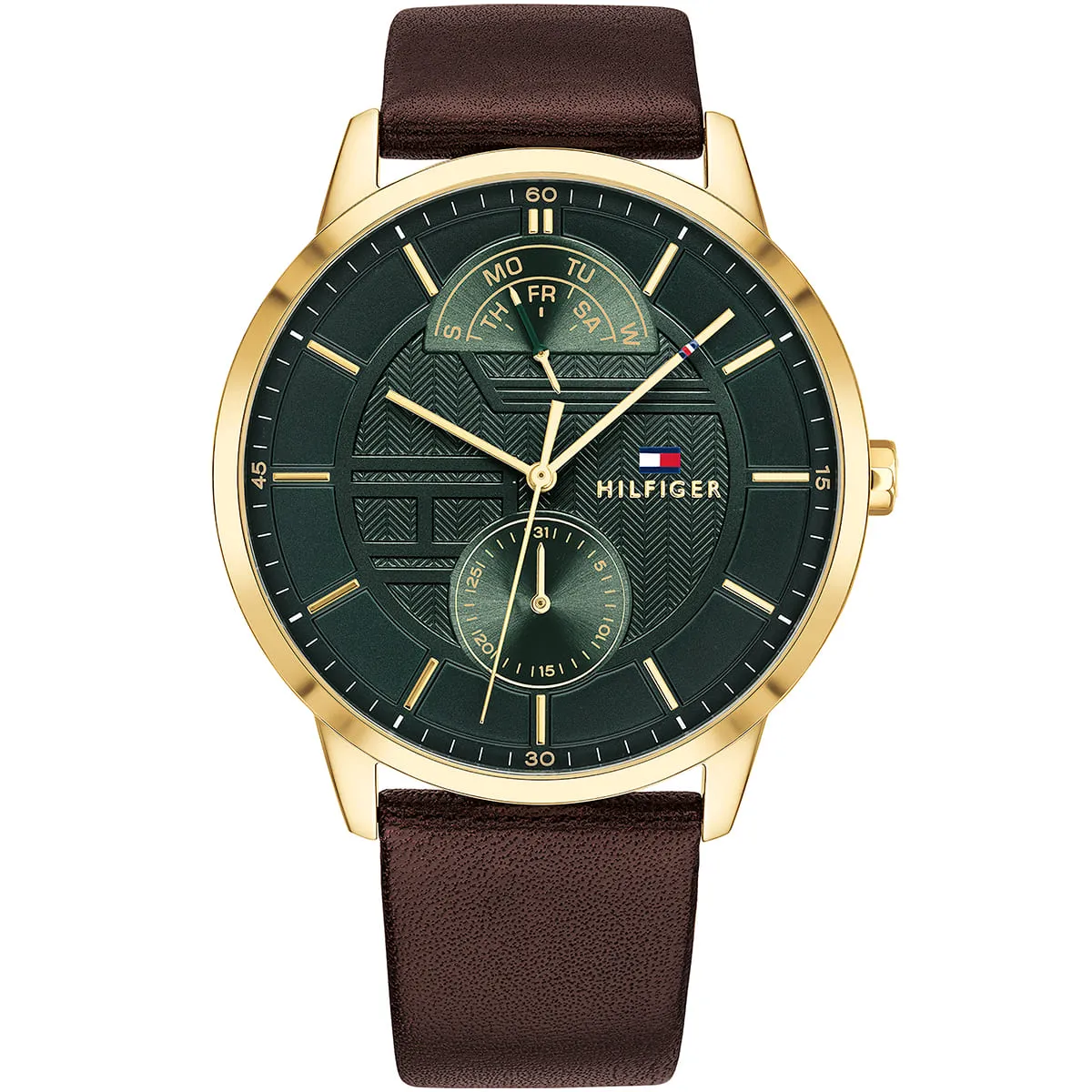 1791607 tommy hilfiger watch men green dial leather brown strap quartz battery analog three hand hunter 1