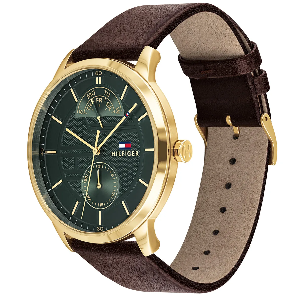 1791607 tommy hilfiger watch men green dial leather brown strap quartz battery analog three hand hunter 2 1