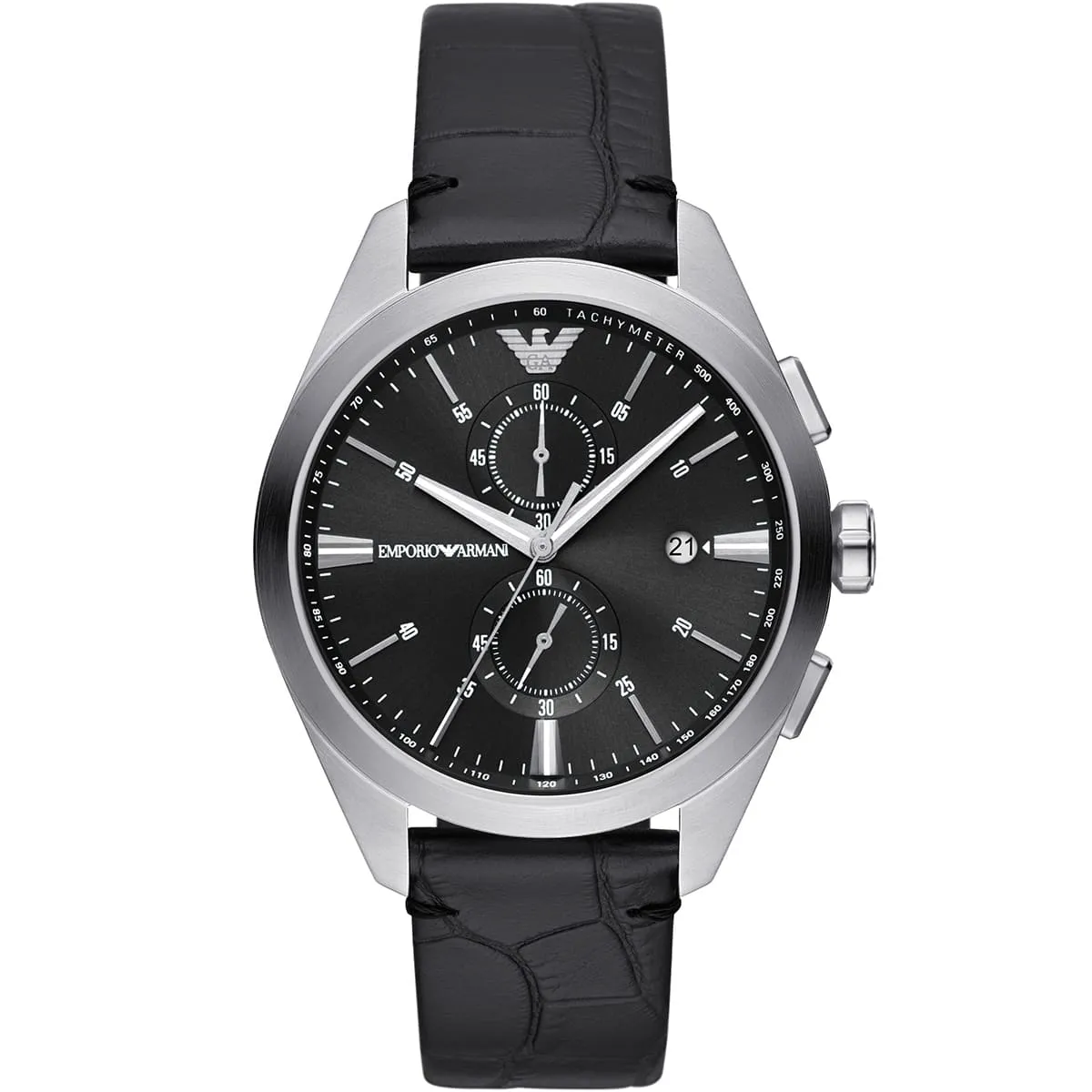 ar11542 emporio armani watch men black dial leather strap quartz battery analog chronograph claudio