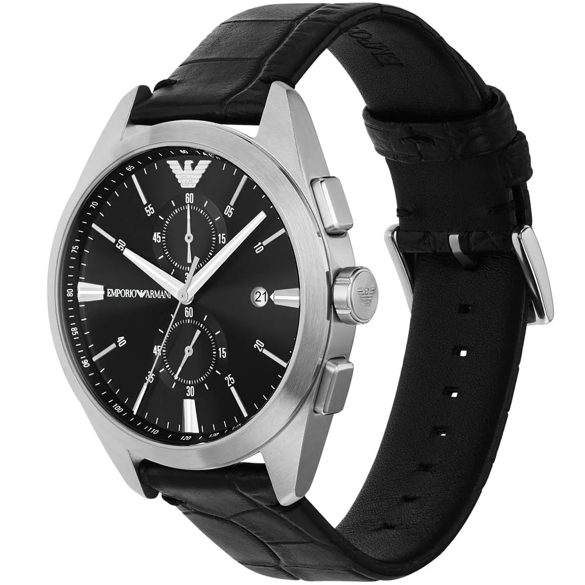 ar11542 emporio armani watch men black dial leather strap quartz battery analog chronograph claudio 2