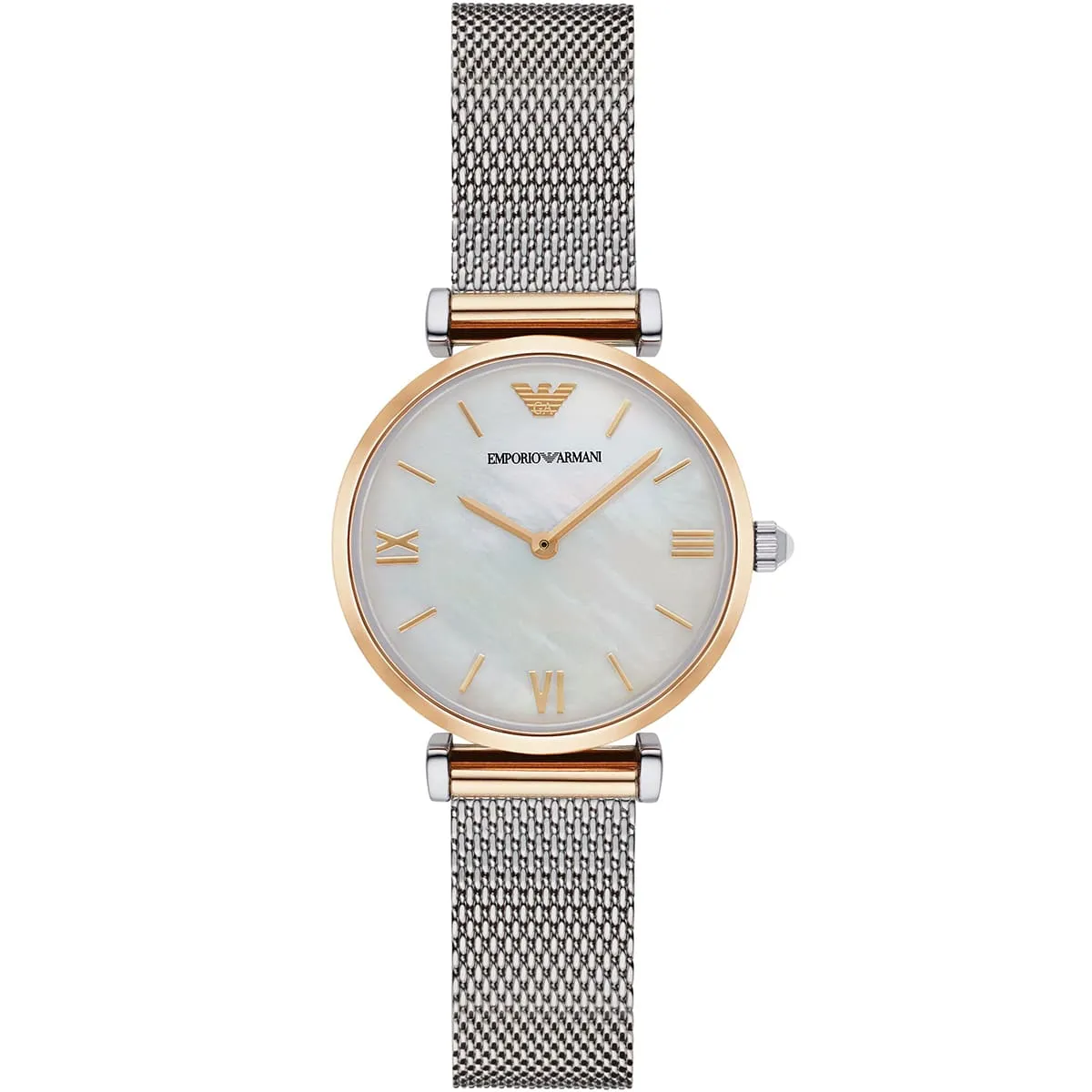 ar2068 emporio armani watch women mother of pearl white dial mesh stainless steel metal silver strap quartz battery analog gianni t bar