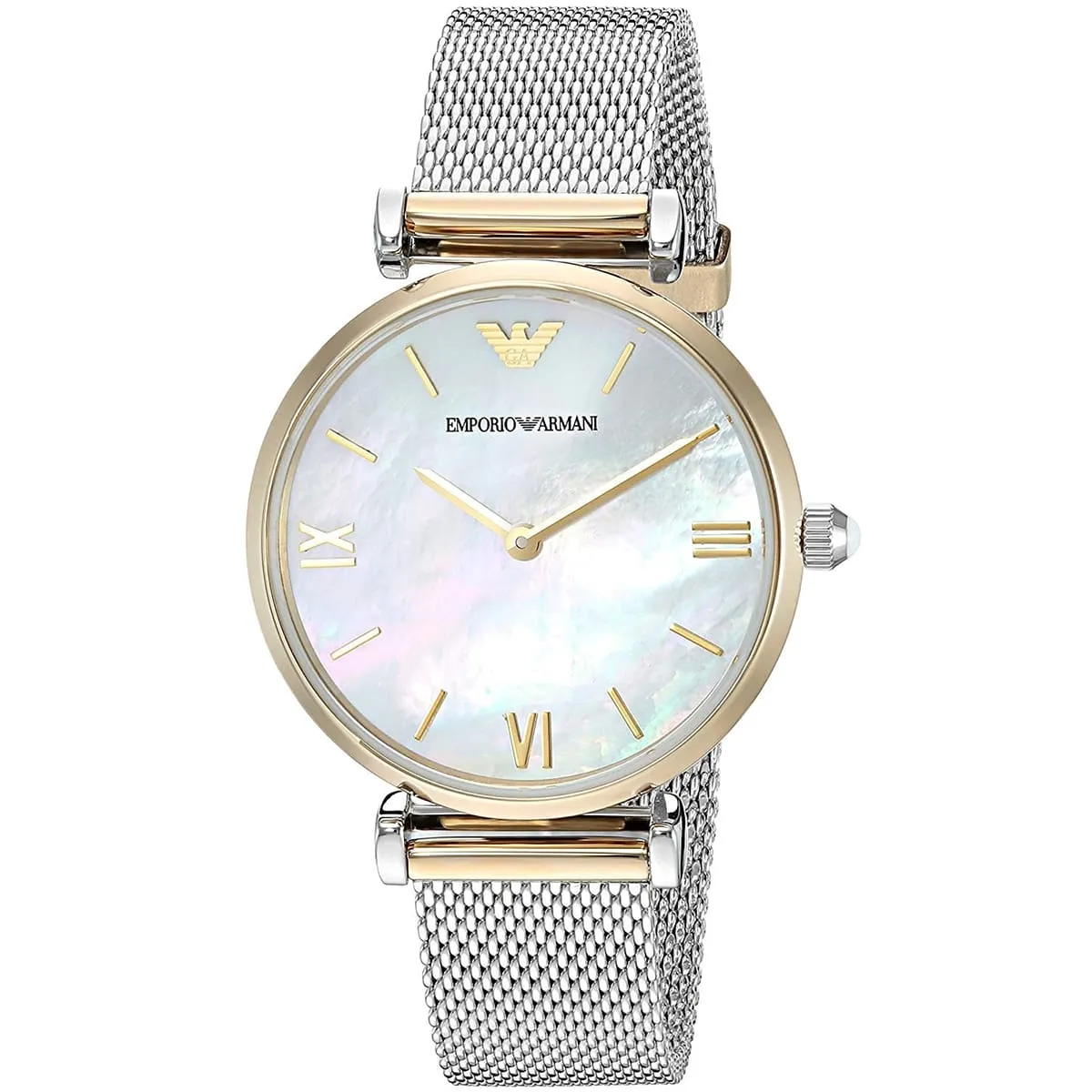 ar2068 emporio armani watch women mother of pearl white dial mesh stainless steel metal silver strap quartz battery analog gianni t bar 2