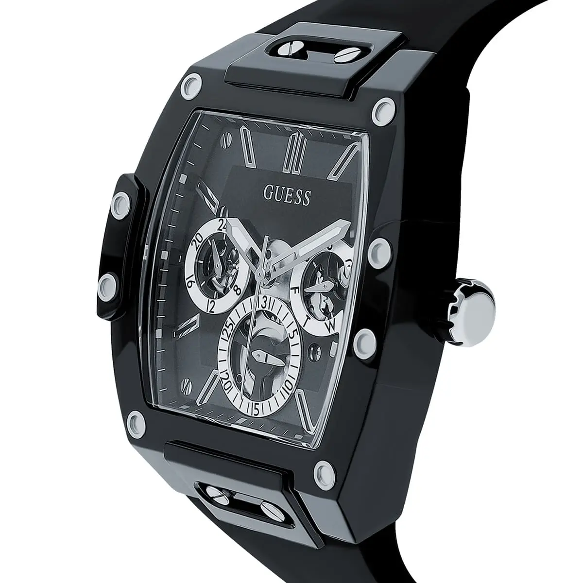gw0203g3 guess square watch men black dial rubber strap quartz battery analog