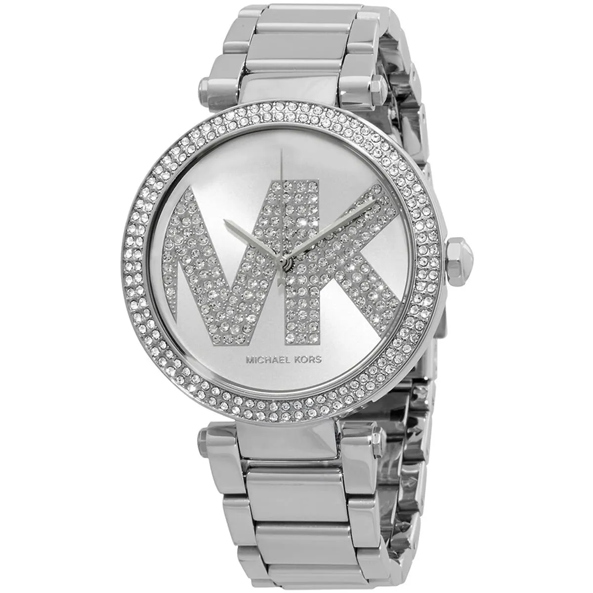 mk6658 michael kors watch women mk logo crystals silver dial metal stainless steel strap quartz battery analog three hand parker 2