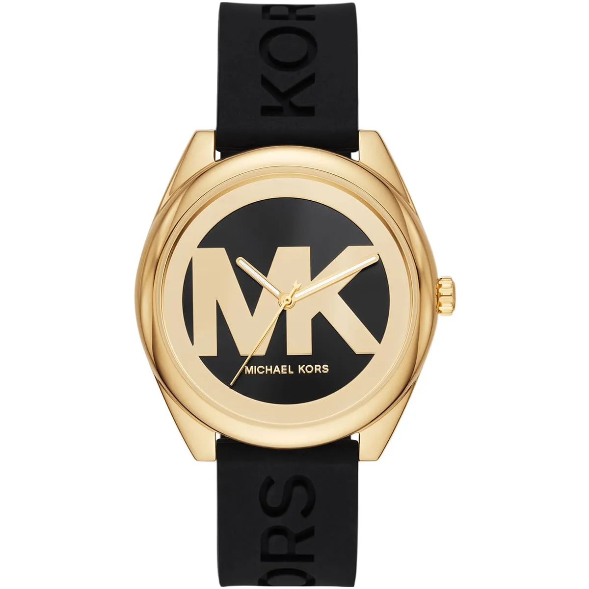 mk7313 michael kors watch women mk logo black dial rubber strap quartz battery analog three hand janelle