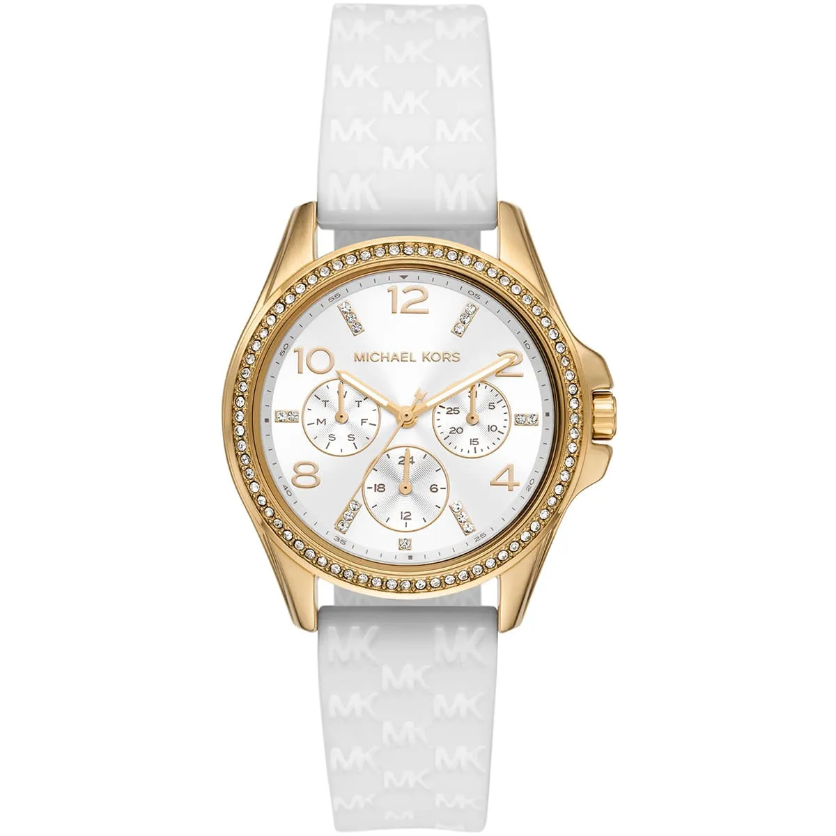 mk7372 michael kors watch women white dial rubber strap quartz battery analog mini pilot