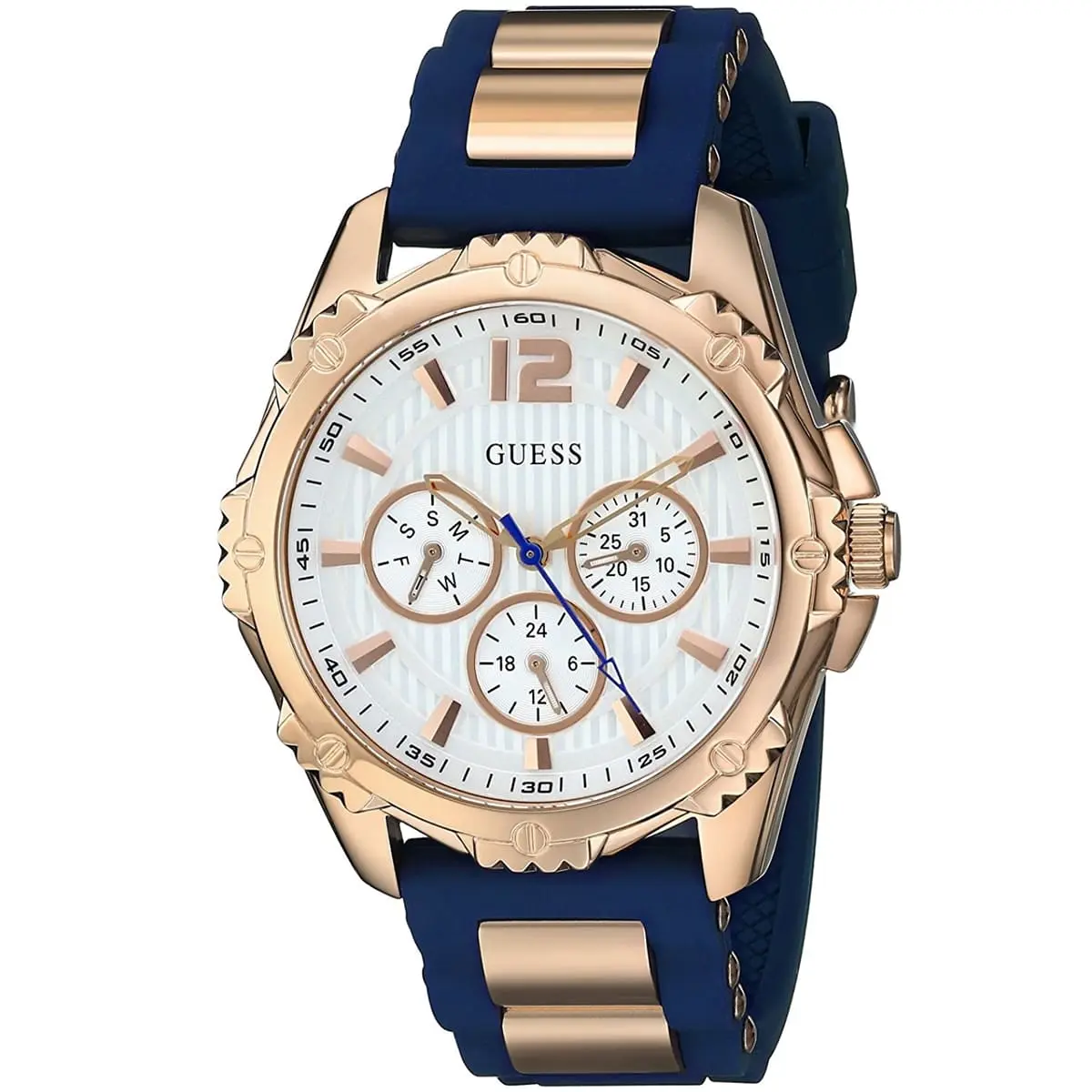 w0325l8 guess watch women white dial rubber blue strap quartz battery analog intrepid 2 2