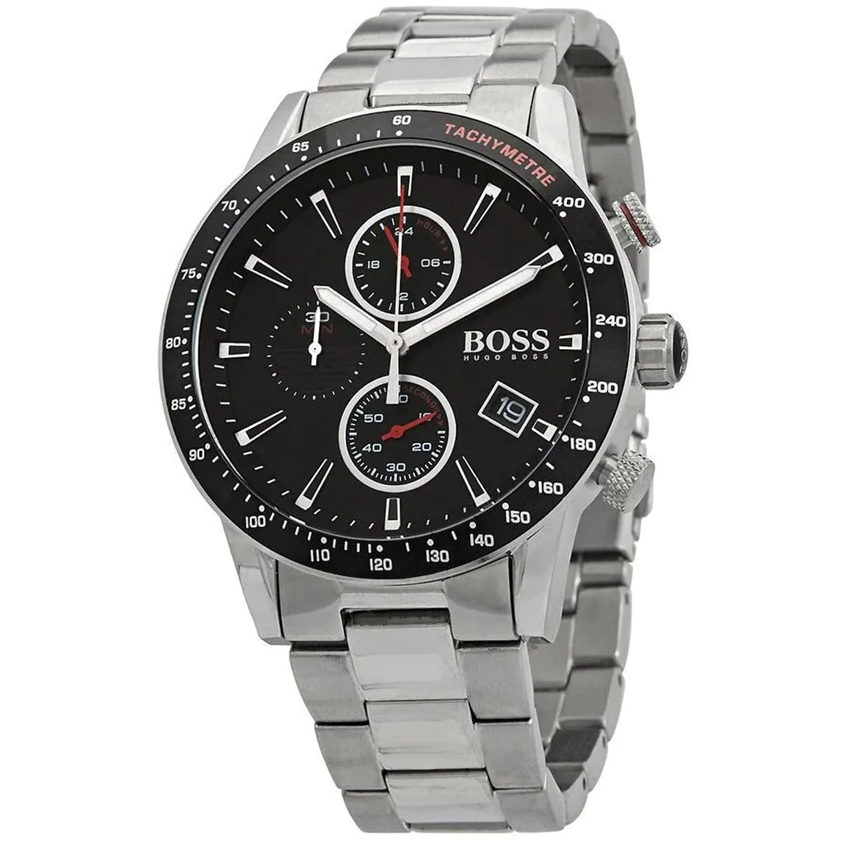 1513509 hugo boss watch men black dial metal stainless silver strap quartz battery analog chronograph rafale 2