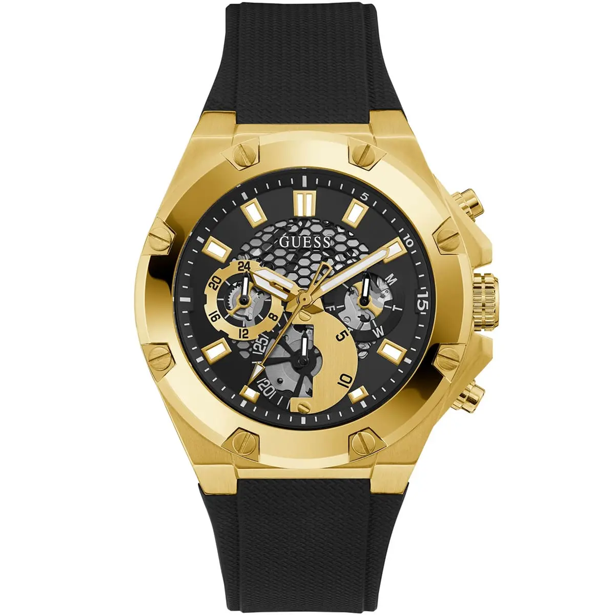gw0334g2 guess watch men black dial rubber strap quartz battery analog third gear
