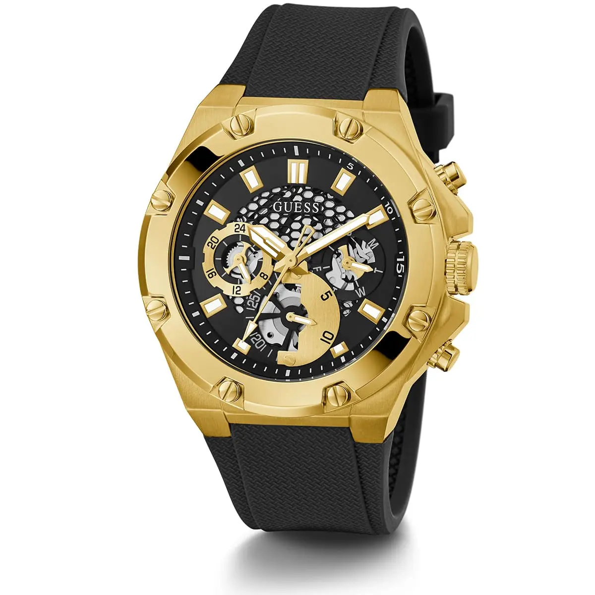 gw0334g2 guess watch men black dial rubber strap quartz battery analog third gear 5