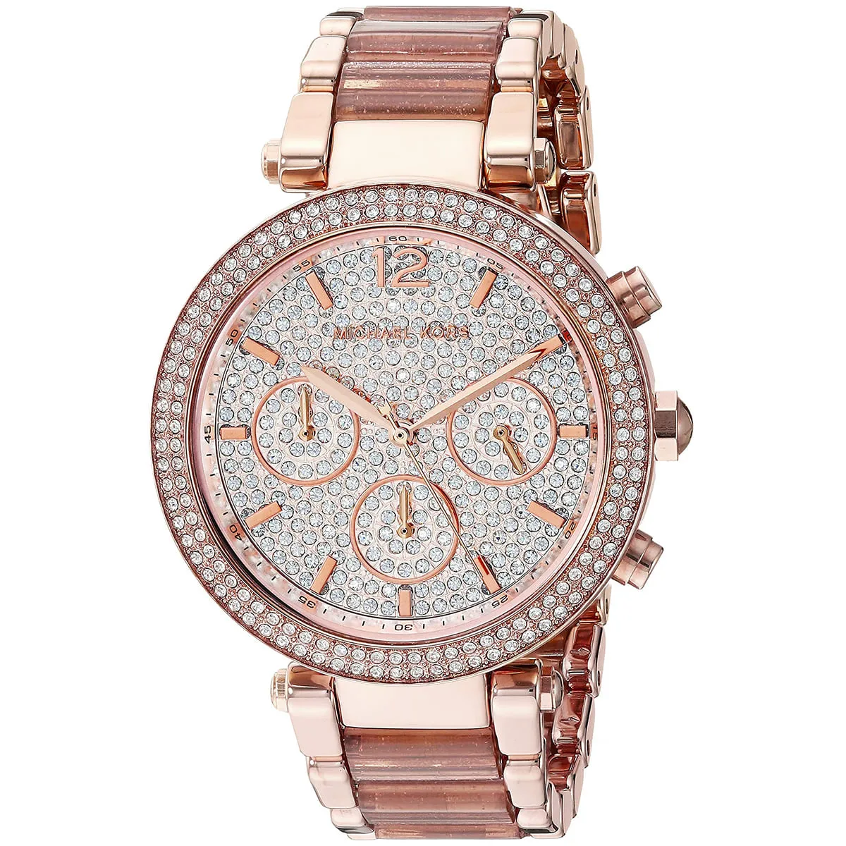 mk6285 michael kors watch women crystals rose gold dial multi brown strap quartz battery analog chronograph parker 2