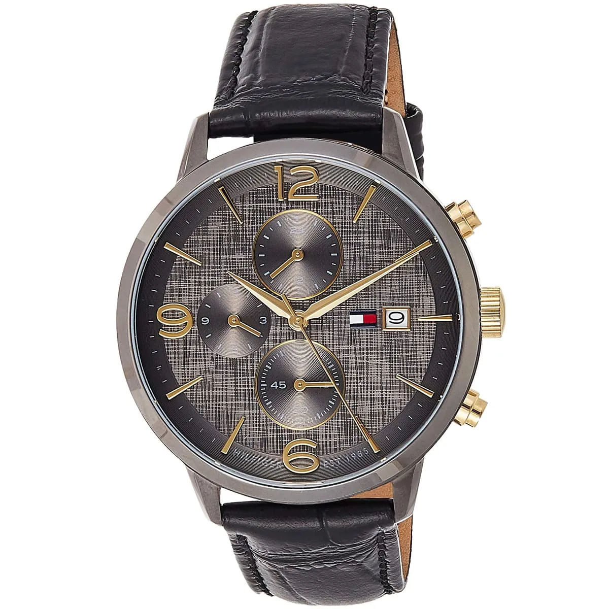 1710357 tommy hilfiger watch men gray dial leather black strap quartz battery analog chronograph liam 2