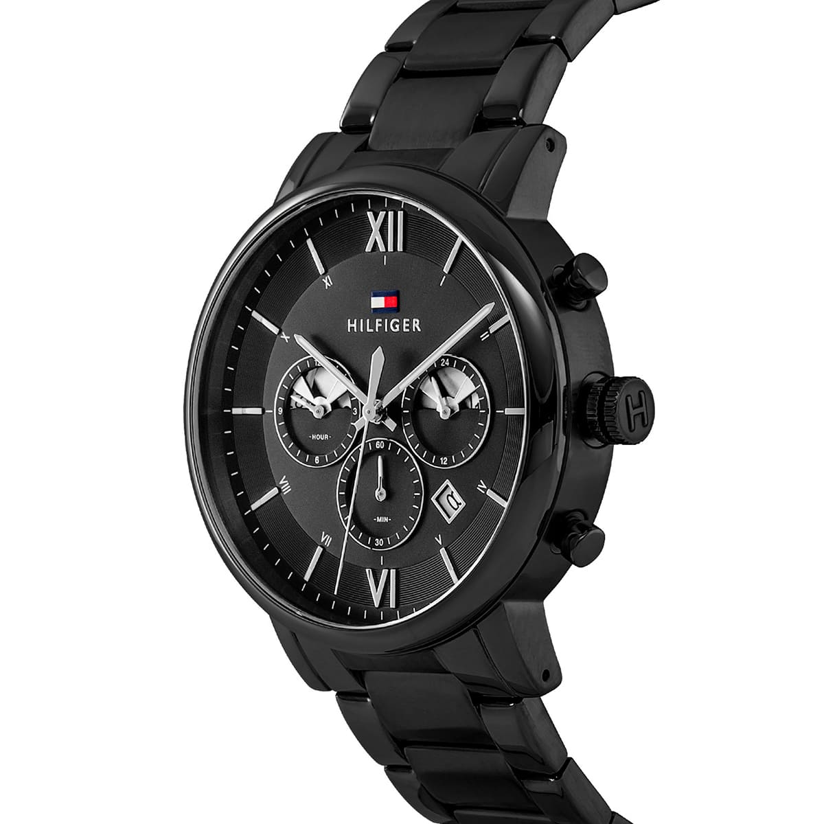 1710410 tommy hilfiger watch men black dial stainless steel metal strap quartz battery analog chronograph evan 2