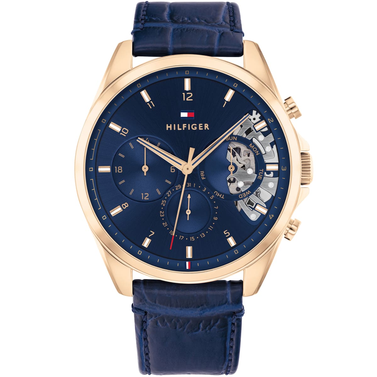 1710451 tommy hilfiger watch men blue dial leather strap quartz analog day date month baker