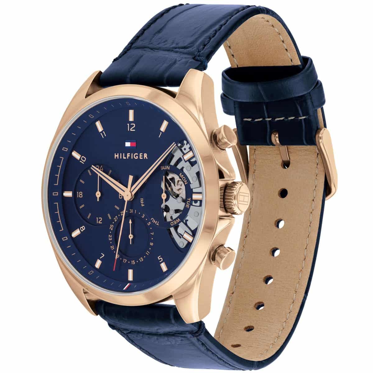 1710451 tommy hilfiger watch men blue dial leather strap quartz analog day date month baker 2