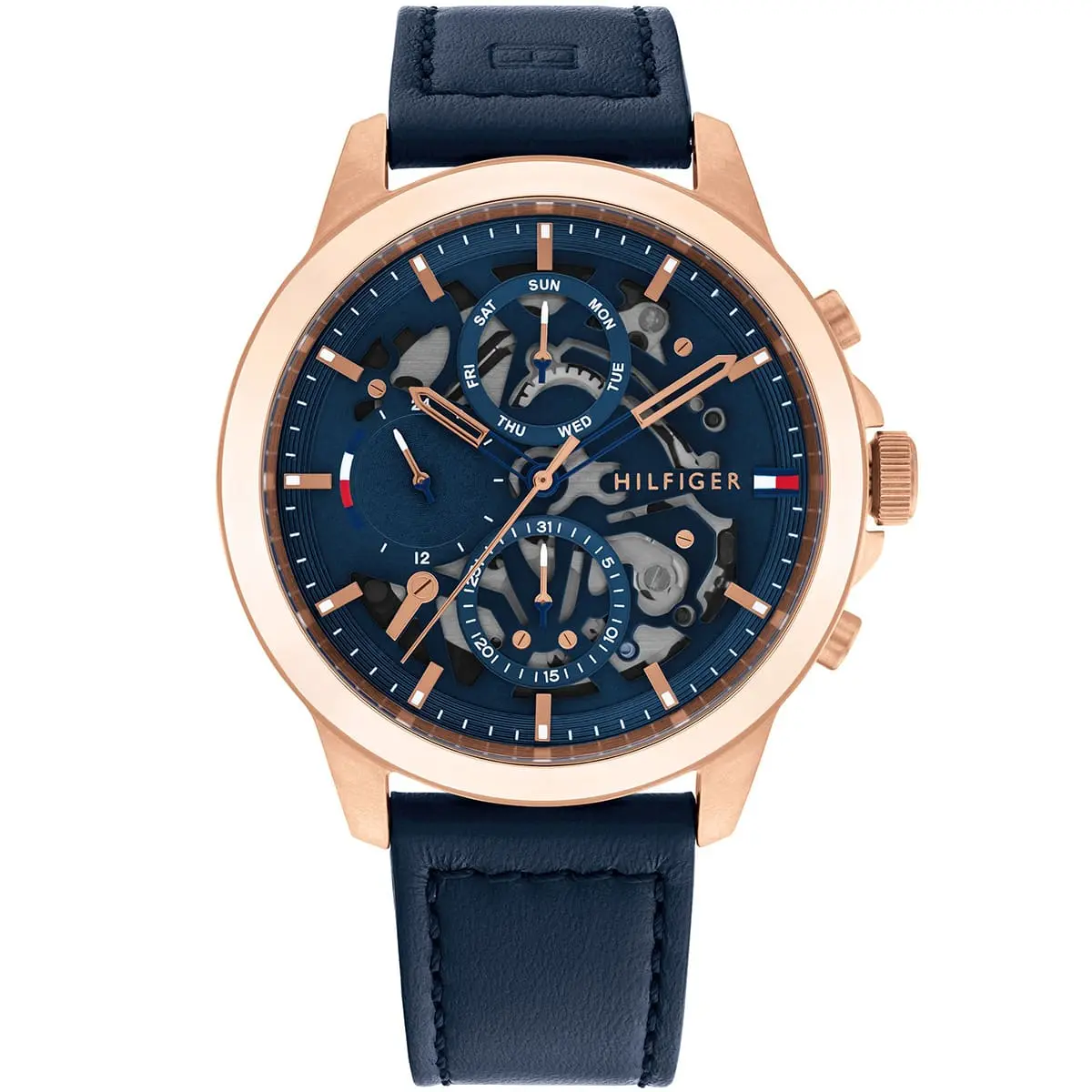 1710475 tommy hilfiger watch men blue dial leather strap quartz analog monthly weekly date henry