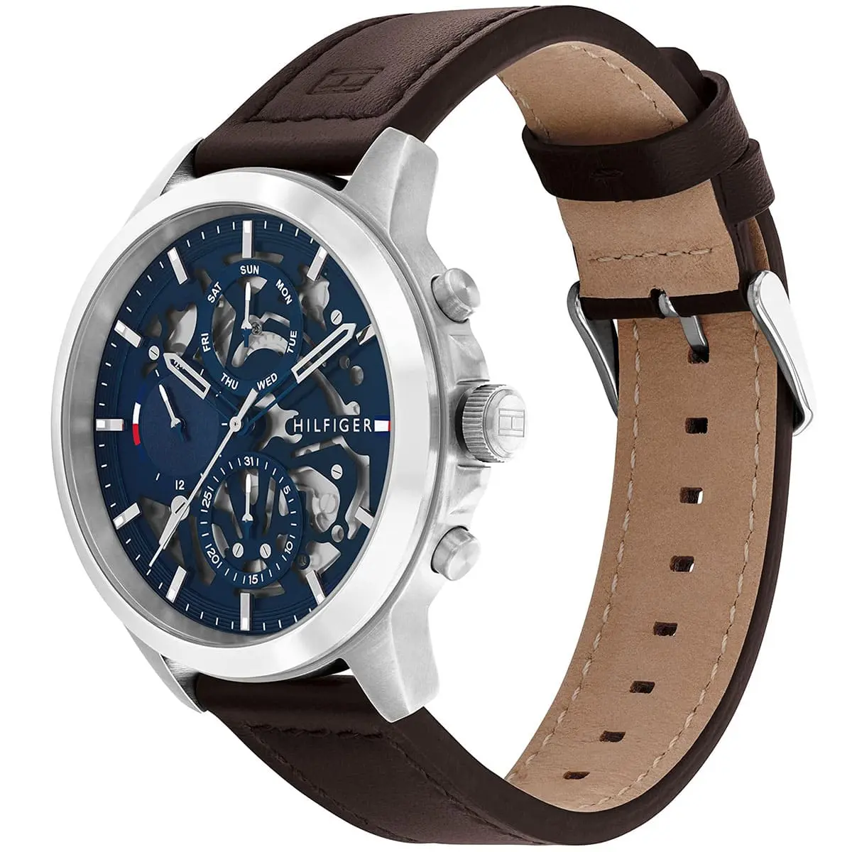 1710476 tommy hilfiger watch men blue dial leather brown strap quartz analog monthly weekly date henry 2