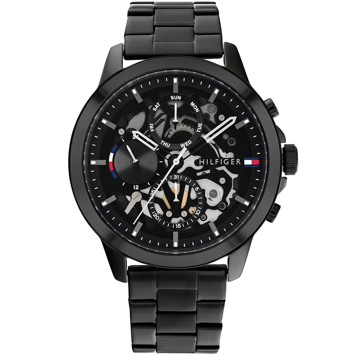 1710478 tommy hilfiger watch men black dial metal stainless steel strap quartz analog monthly weekly date henry