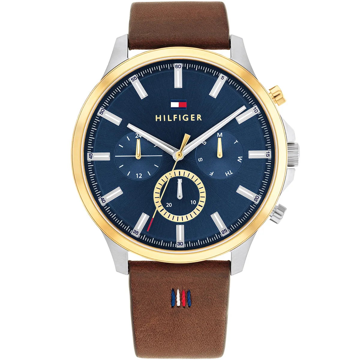 1710496 tommy hilfiger watch men blue dial leather brown strap quartz battery analog ryder