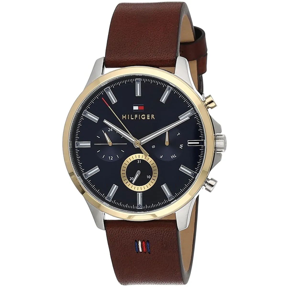 1710496 tommy hilfiger watch men blue dial leather brown strap quartz battery analog ryder 2